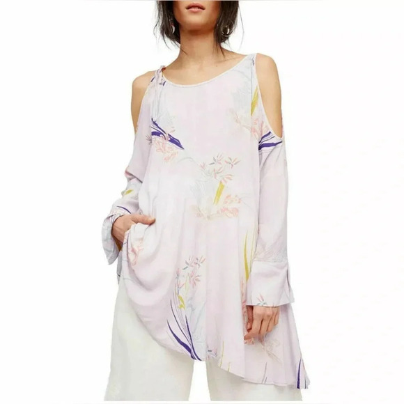Free People Lilac Clear Skies Floral Cold Shoulder Tunic Mini Dress Size Small - Picture 6 of 7